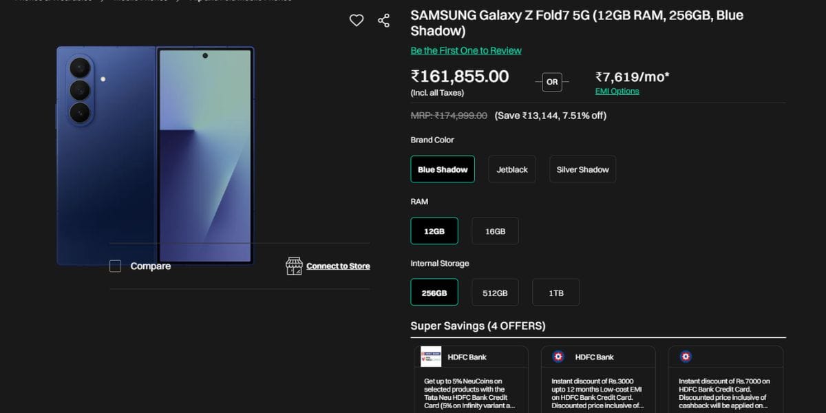 samsung galaxy z fold price croma