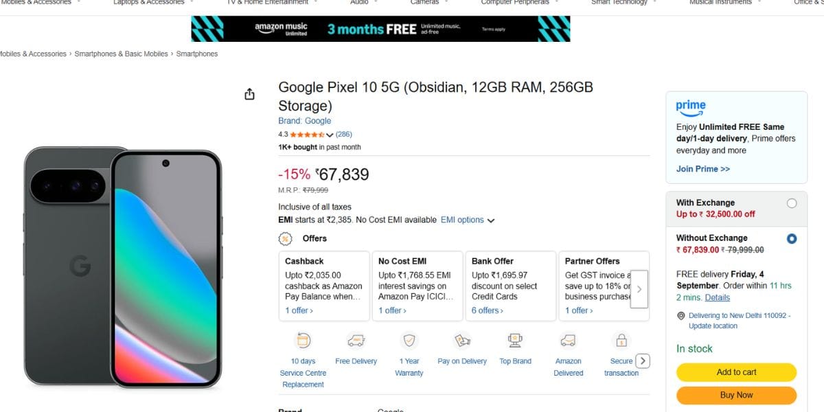 google pixel 10 price amazon