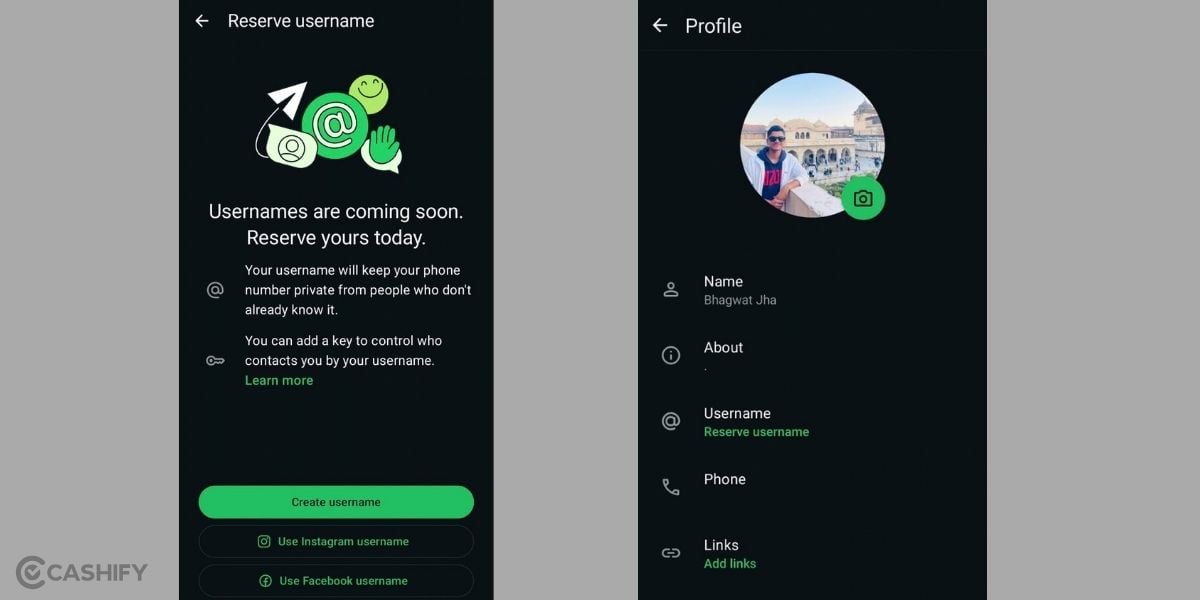 how to add my name in a whatsapp message for both profile name and username