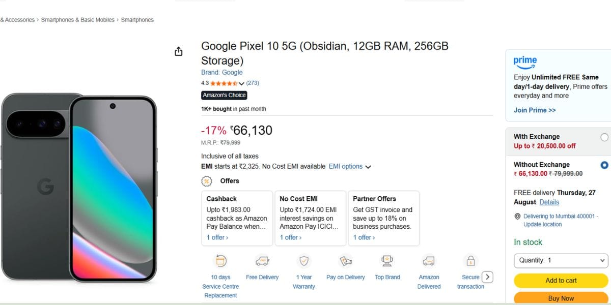 pixel 10 amazon price