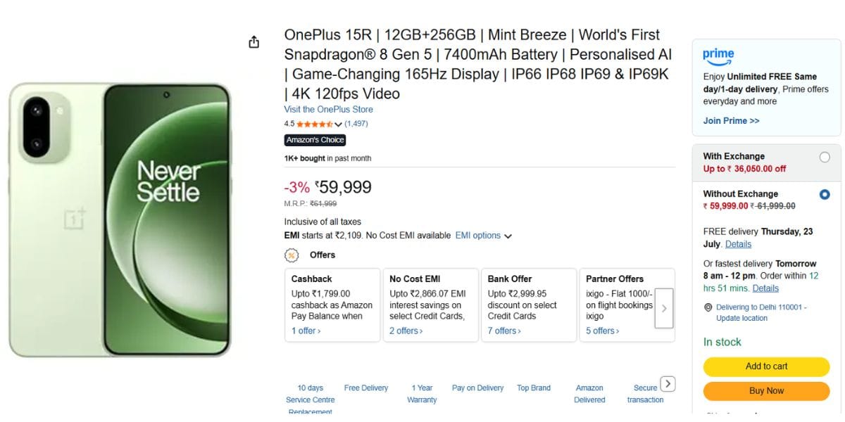 oneplus 15r price amazon