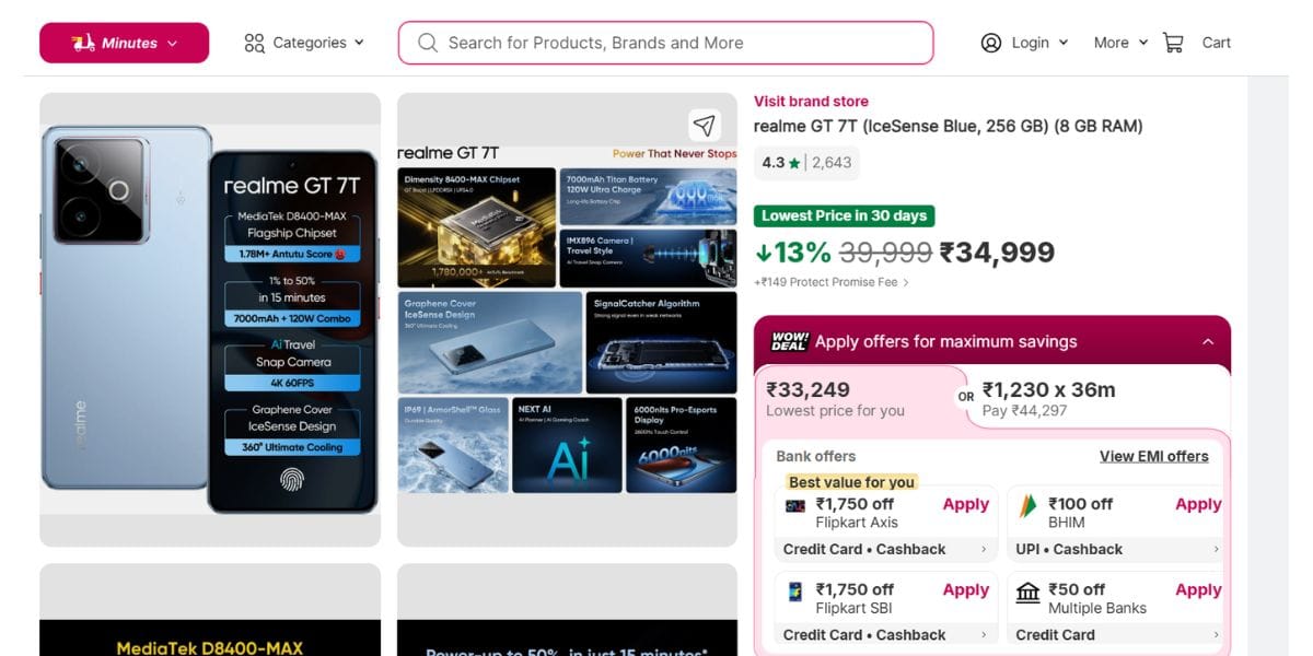 realme gt 7t sale offer flipkart minutes