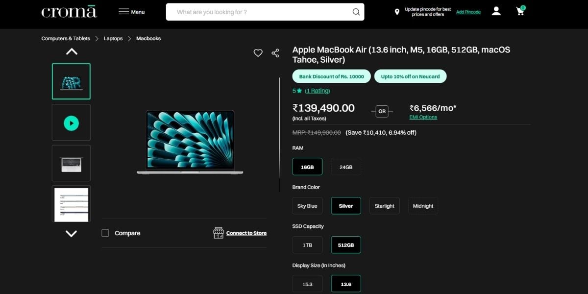 macbook air m5 croma sale