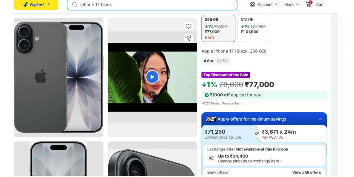 Grab the Black iPhone 17 at a very low price on Flipkart