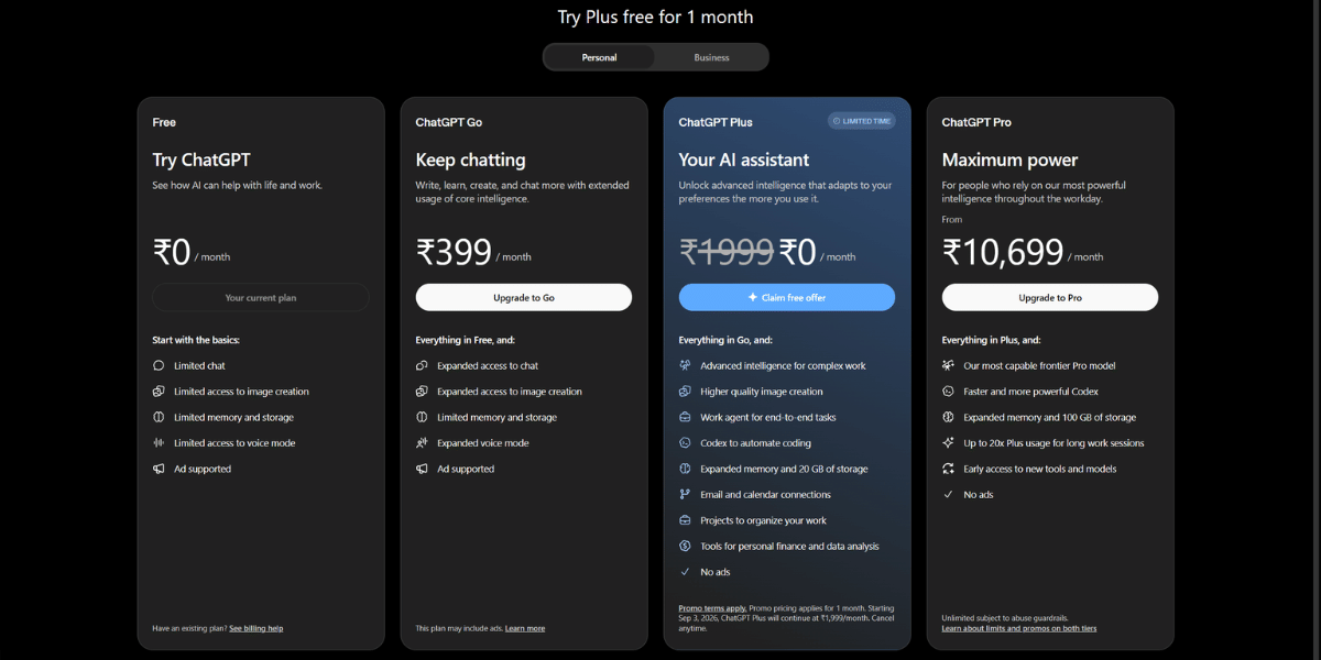 ChatGPT Plus free in India