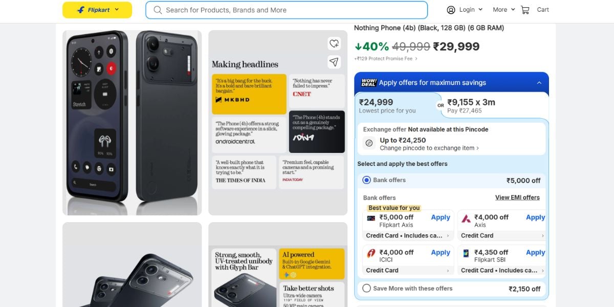 Nothing Phone 4B Big Billion Days Sale