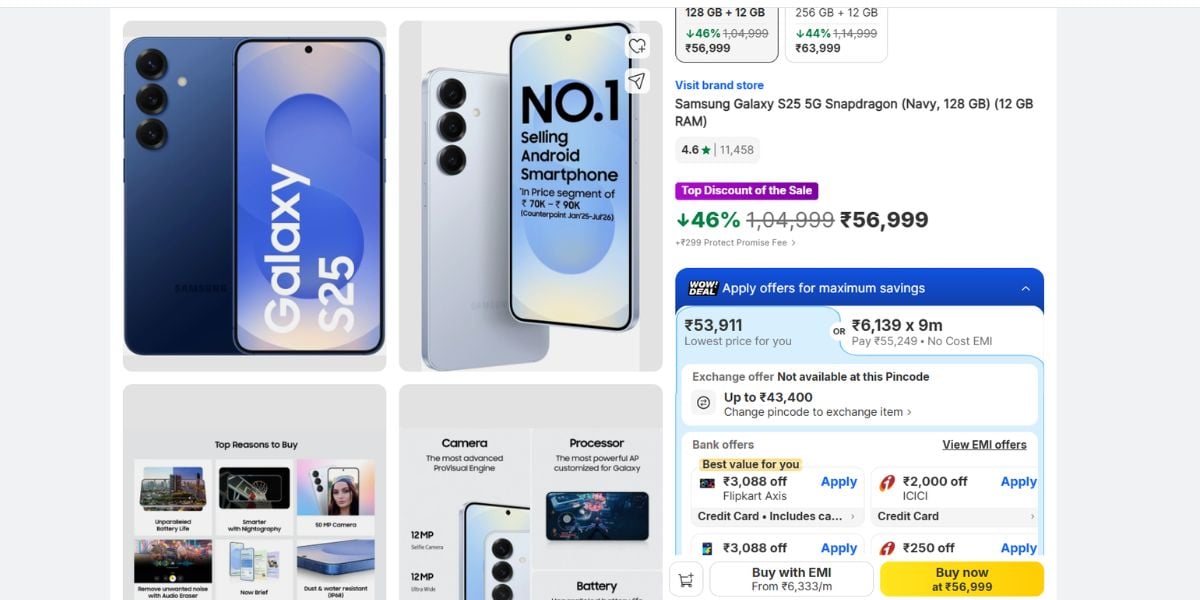best phone deal under 55000 in flipkart sale