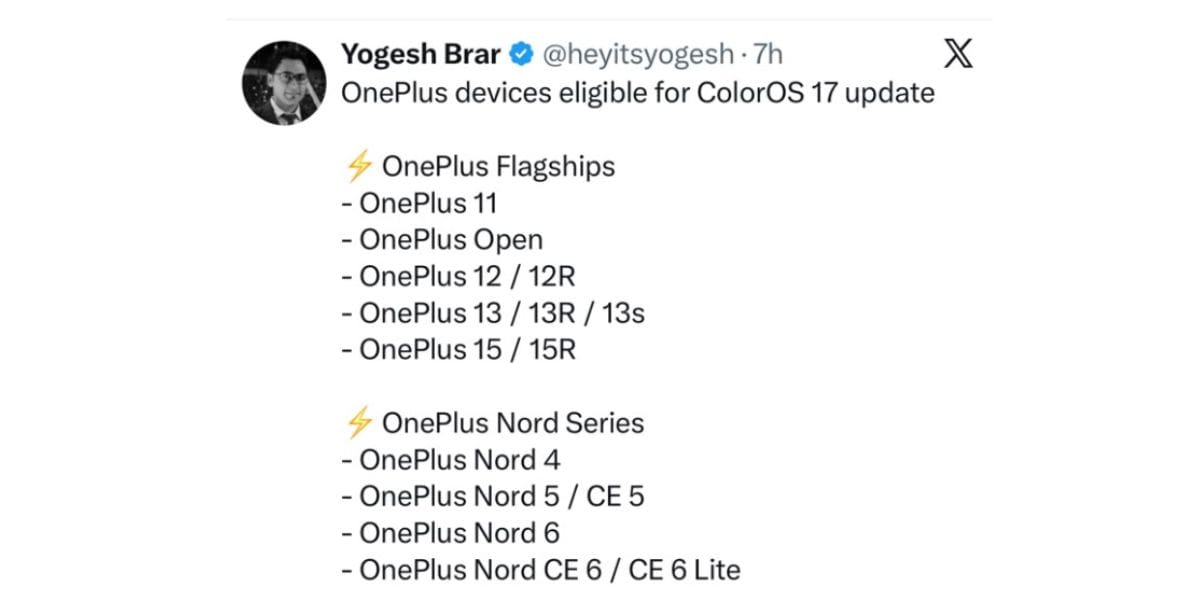 oneplus devices eligible for android 17