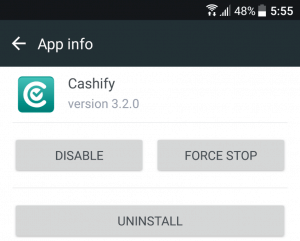 uninstall Cashify app