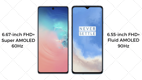 OnePlus 7T vs Samsung Galaxy S10 Lite Display