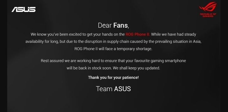 asus rog delay due to coronavirus