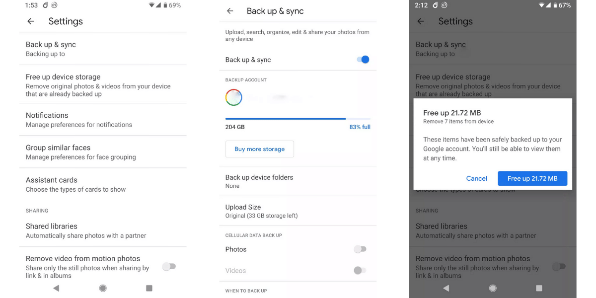 google photos backup how to Free up storage space on android