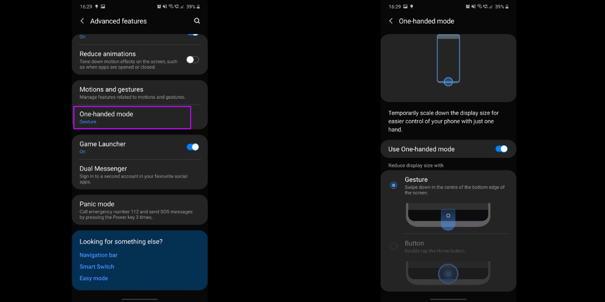 Samsung Galaxy S10 Lite One handed mode