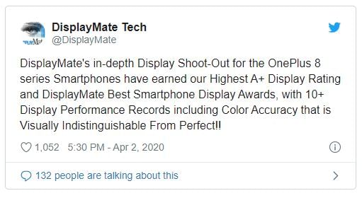 oneplus 8 displaymate tweet
