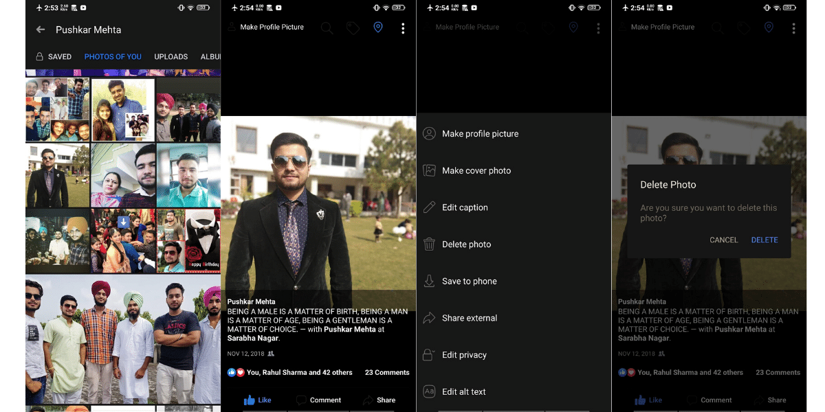 how to delete facebook photos on android