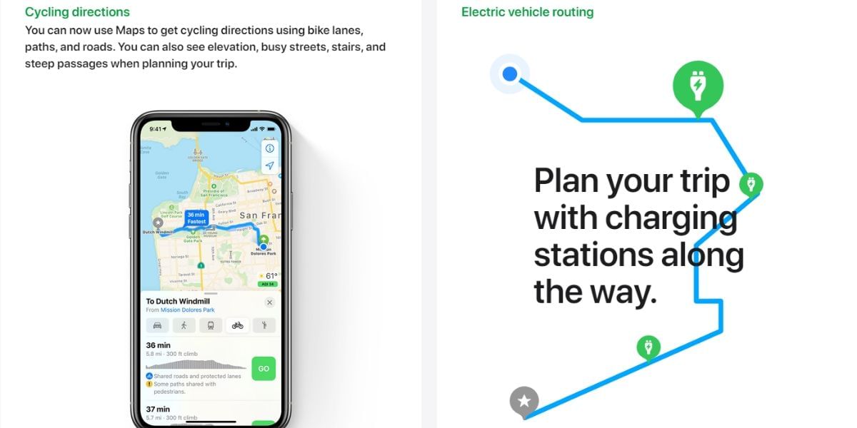 Cycling Directions in Apple Maps - Top New iOS Features “Inspired” By Android