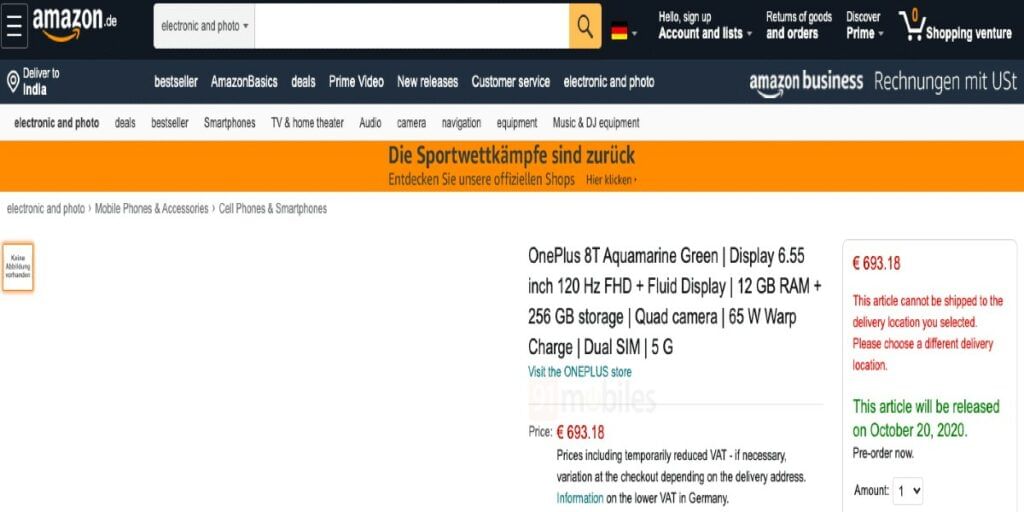 OnePlus 8T price germany