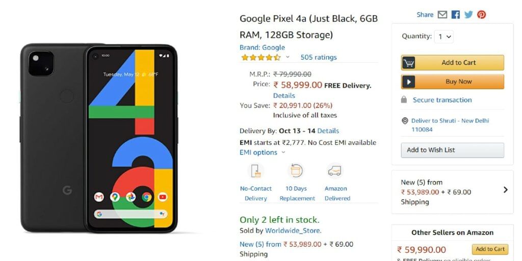 Google Pixel 4a Amazon