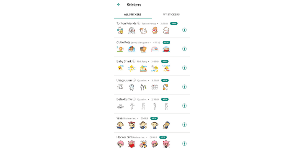 Stickers menu