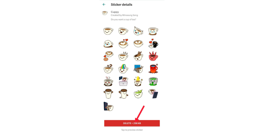 Button to delete WhatsApp stickers
