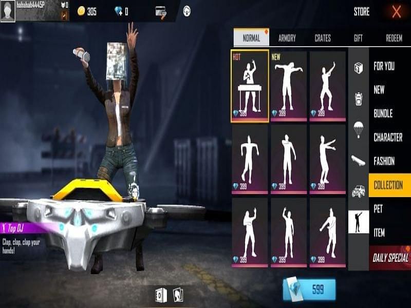 emotes in free fire