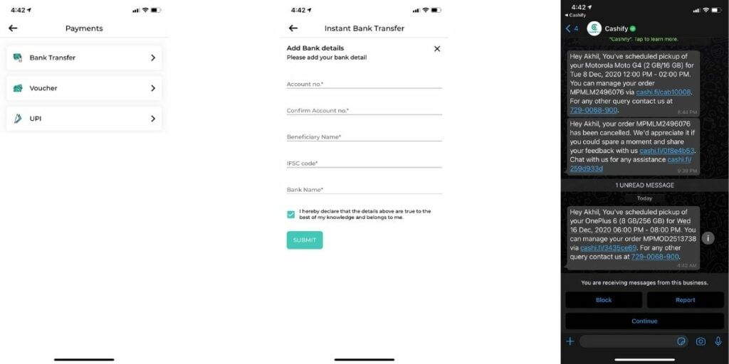 Cashify confirmation message