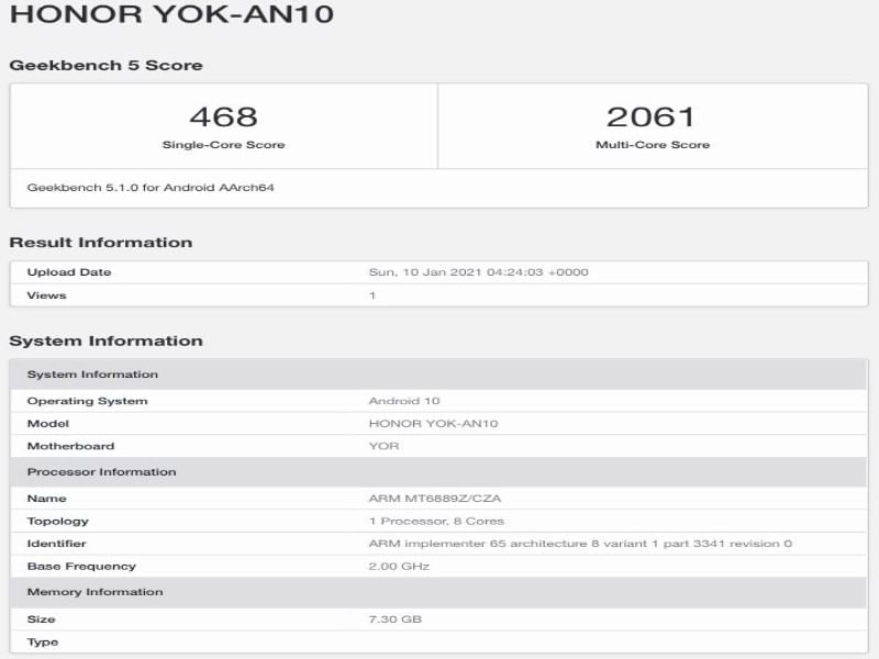 geekbench listing-honor