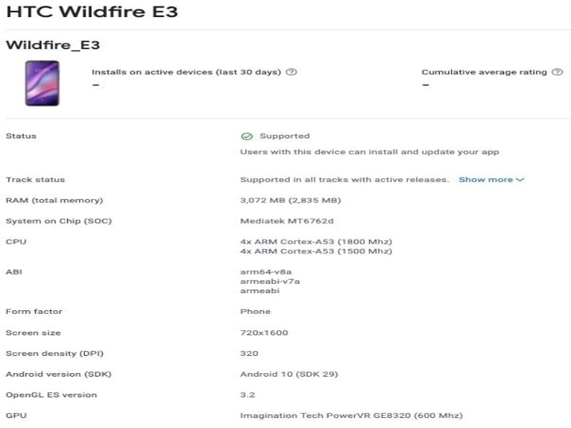 htc wildfire e3 geekbench listing