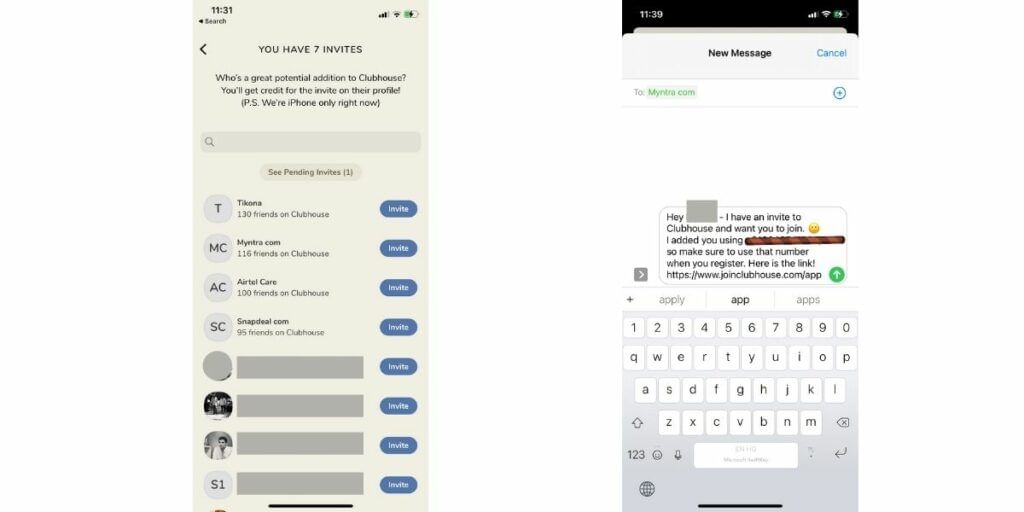 Clubhouse app invitation