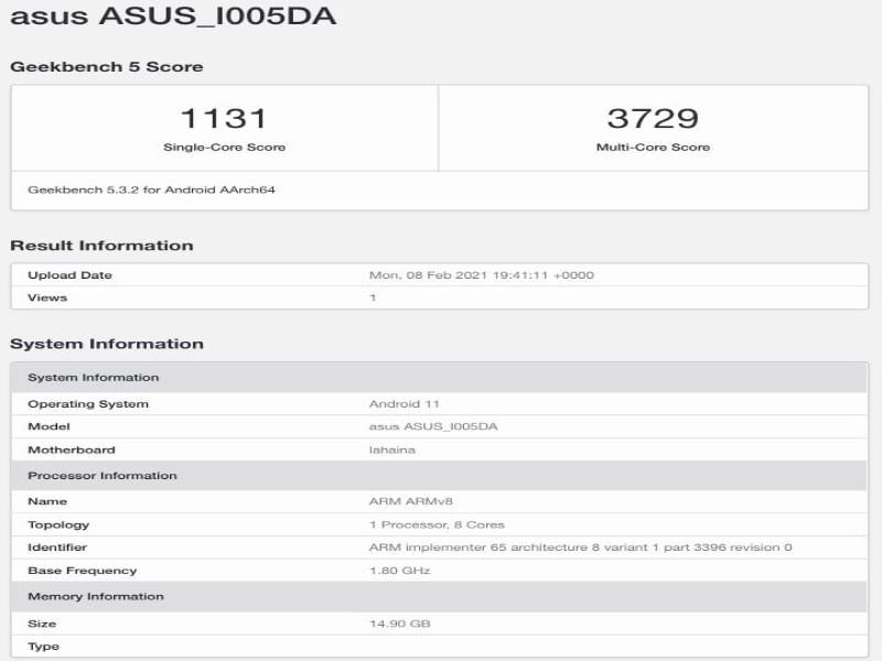 Lahaina | Geekbench Listing Asus ROG phone 5