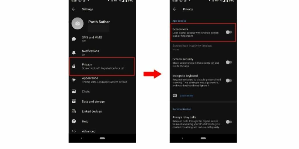 Enable the in-app lock