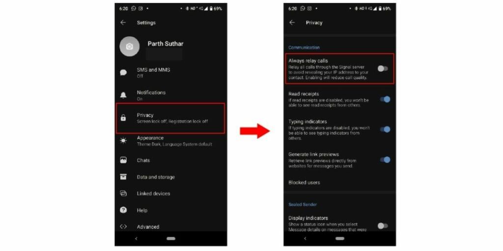 Signal Messenger Privacy Settings: Relay Calls