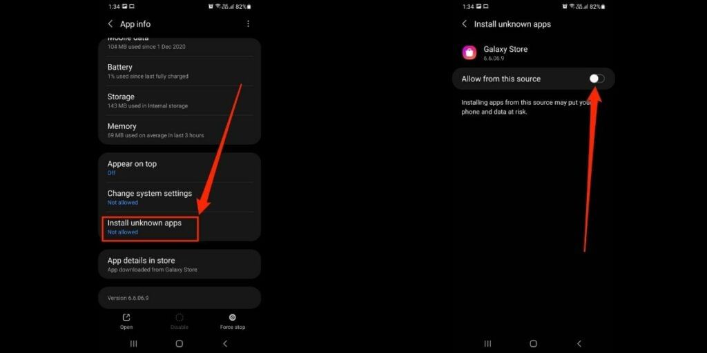 disable install unknown apps samsung