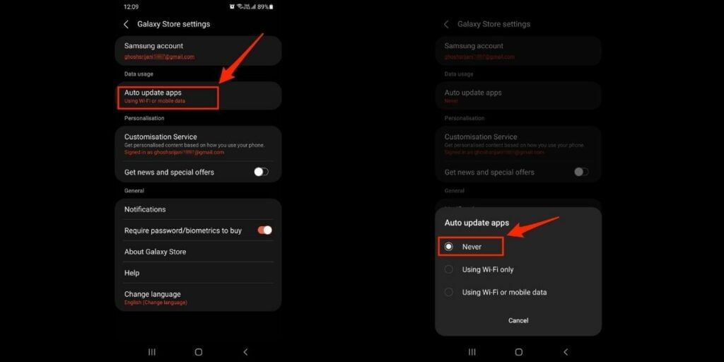 disable auto update apps in samsung