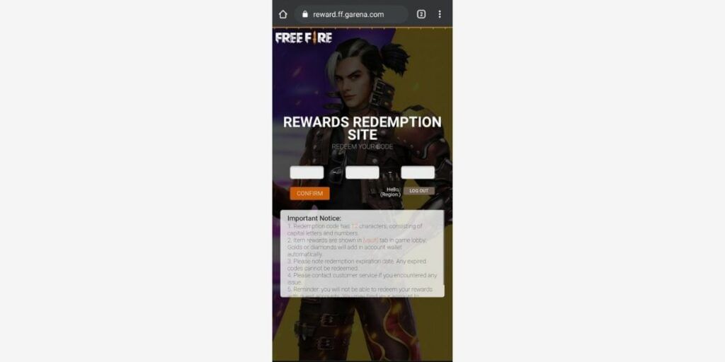 Free Fire Rewards Page