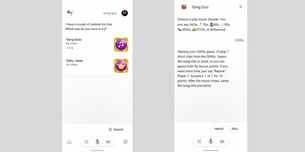 Song quiz game on google assistant