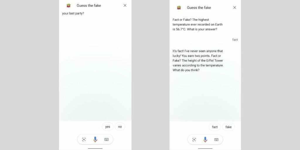 Guess the Fake game on google assistant