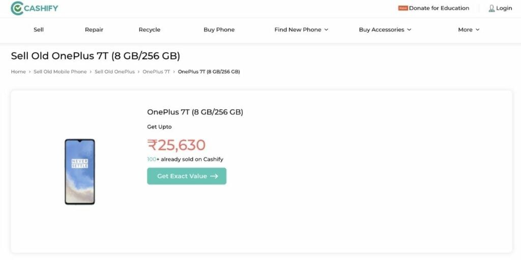 Check resale value of OnePlus 7T