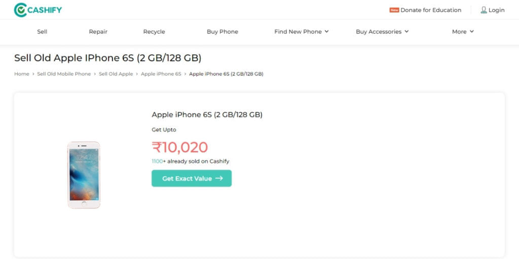 Sell iPhone 6s on cashify