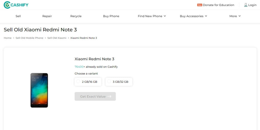 Resale value Xiaomi Redmi Note 3