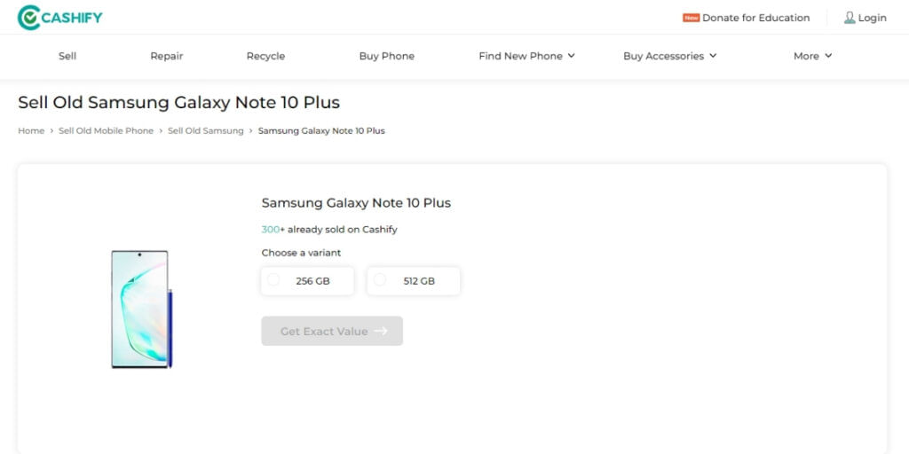 Best resale value of samsung galaxy note 10+ on cashify