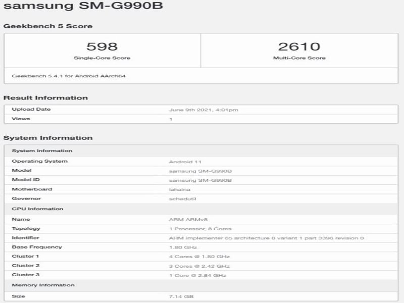 samsung galaxy s21 fe geekbench
