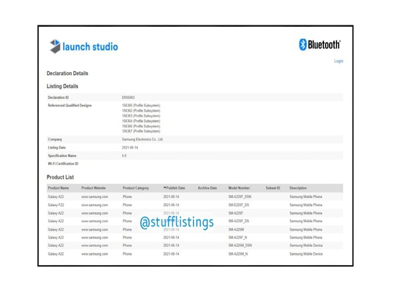 bluetooth sig - galaxy f22