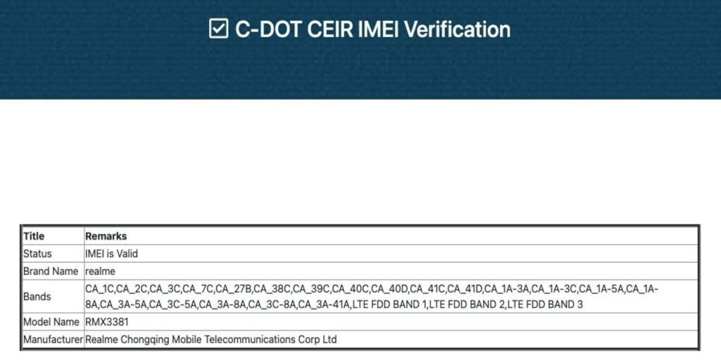 IMEI Database Realme X9 Pro