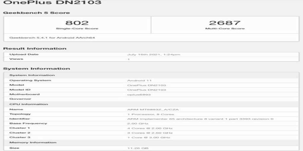 geekbench - oneplus nord 2