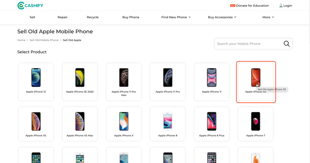 Click on the iPhone XR Buyback CTA button