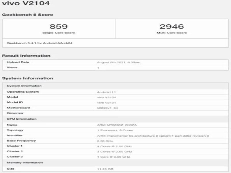 Vivo X70 Specs on Geekbench