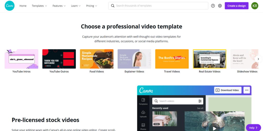 canva Free online video editing