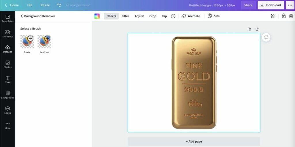 remove background image using canva