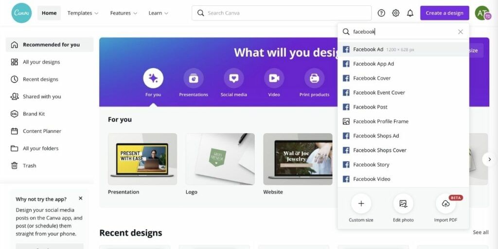 Create social media post using canva